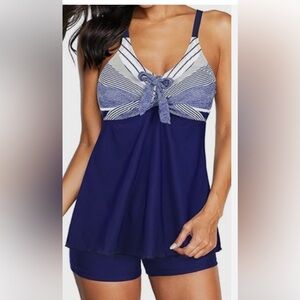 Navy and White Two Piece Bathing Suit